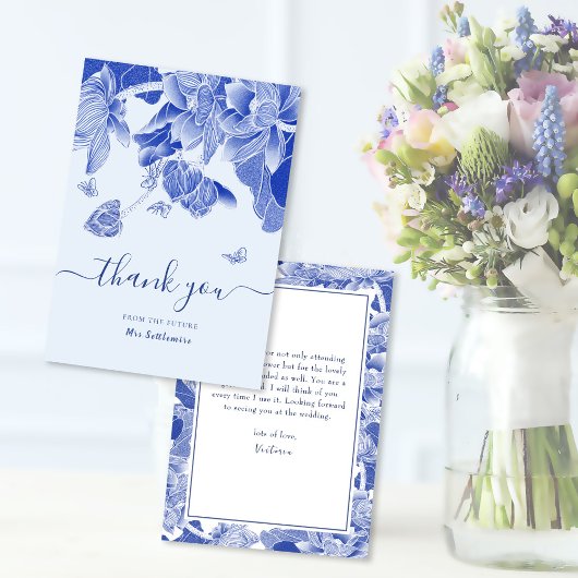 Carte De Remerciements Fleurs de papillon bleu clair Shower de mariage