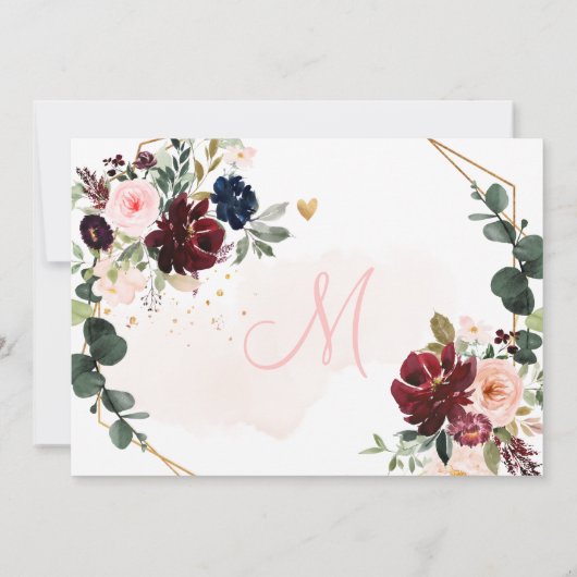 Carte De Remerciements Fleurs de PixDezines Élégant H2 Bordeaux Blush Nav (Dos)