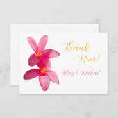 Carte De Remerciements Fleurs de Plumeria Rose, Mariage Tropical et Flora (Devant / Derrière)