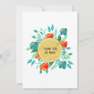 Carte De Remerciements Fleurs de printemps aquarelle cercle feuille d'or