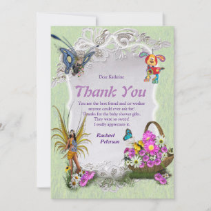 Carte De Remerciements Fleurs de printemps et fées papillons