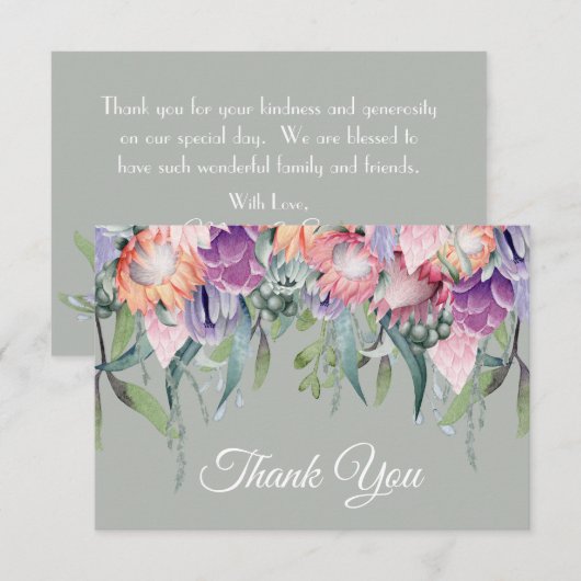 Carte De Remerciements Fleurs de Protea à l'aquarelle tropicale exotique (Devant / Derrière)