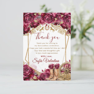 Carte De Remerciements Fleurs de Quinceanera occidentale Charra or Bourgo