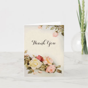 Carte De Remerciements Fleurs de rose de jardin antiques de mariage vinta