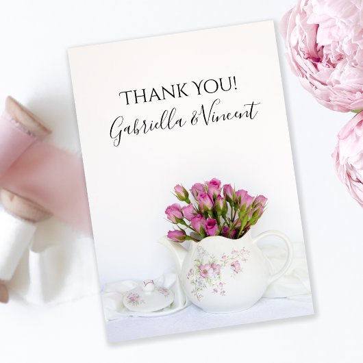 Carte De Remerciements Fleurs de rose rose dans une note de remerciement