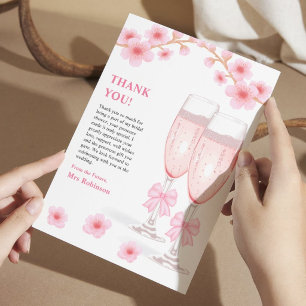 Carte De Remerciements Fleurs de ruban rose et Prosecco Baby Shower de ma