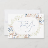 Carte De Remerciements Fleurs de sauce bleu Mariage blanc (Devant)