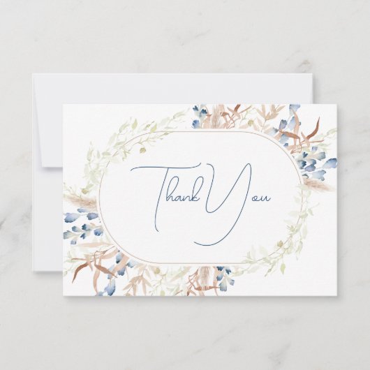 Carte De Remerciements Fleurs de sauce bleu Mariage blanc (Devant)