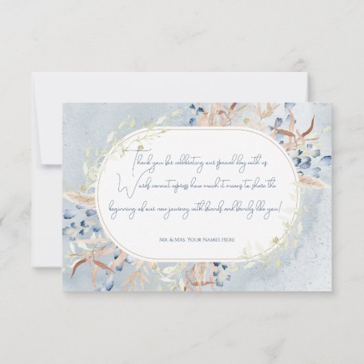 Carte De Remerciements Fleurs de sauce bleu Mariage blanc (Dos)