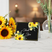 Carte De Remerciements Fleurs de soleil aquarelle sur mariage noir