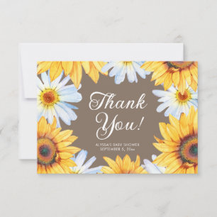 Carte De Remerciements Fleurs de soleil jaunes marguerites Baby shower Me