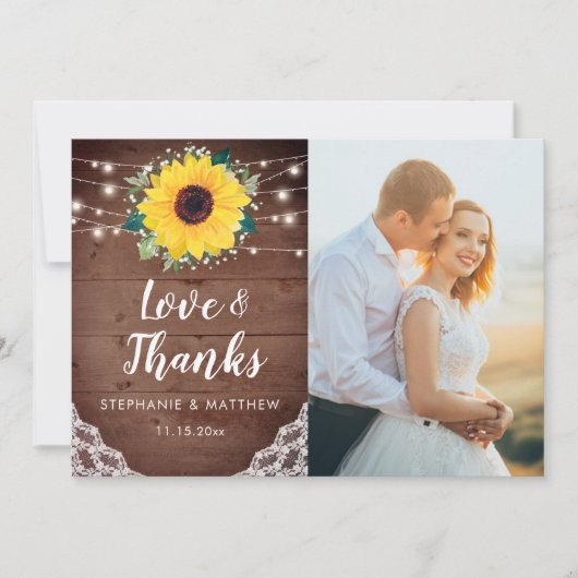 Carte De Remerciements Fleurs de soleil rustiques Mariage Floral blanc Ph (Devant)