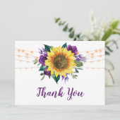 Carte De Remerciements Fleurs de soleil rustiques violet lumières florale (Debout devant)