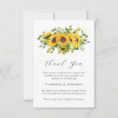 Carte De Remerciements Fleurs de soleil Sympathy Funérailles (Devant)