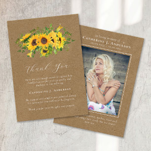 Carte De Remerciements Fleurs de soleil Sympathy Funérailles