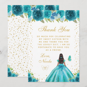 Carte De Remerciements Fleurs de teinte sarcelle pour une princesse à pea