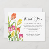 Carte De Remerciements Fleurs de tulipes à l'aquarelle pour funérailles e (Devant)