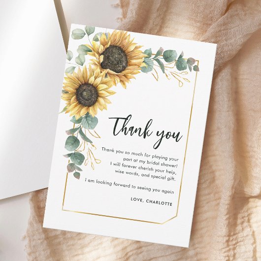 Carte De Remerciements Fleurs de verdure Tournesol Calligraphie Baby Show