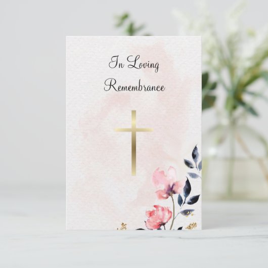 Carte De Remerciements Fleurs délicates à l'aquarelle Funérailles catholi (Debout devant)