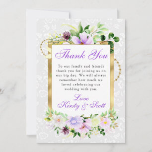 Carte De Remerciements Fleurs d'été violettes et crème Or Mariage