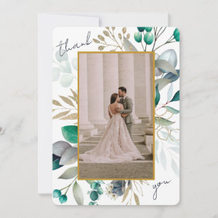 Carte De Remerciements Fleurs d'eucalyptus & cadre doré mariage aquarelle