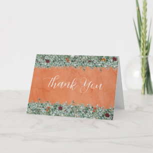 Carte De Remerciements Fleurs d'eucalyptus en terre cuite, bordeaux et or