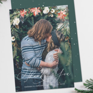 Carte De Remerciements Fleurs d'Hiver Superposition de photo de mariage