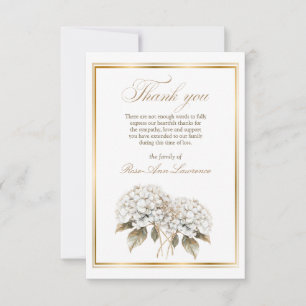 Carte De Remerciements Fleurs d'hydrangea blanches élégantes cadre doré