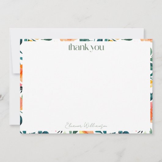 Carte De Remerciements Fleurs d'Orange Rustiques Nom de Réception de Mari (Devant)