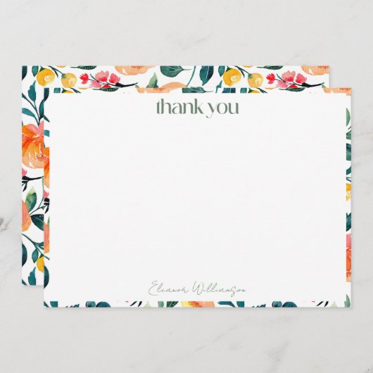 Carte De Remerciements Fleurs d'Orange Rustiques Nom de Réception de Mari (Devant / Derrière)