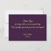 Carte De Remerciements Fleurs dorées simples mariage violet (Dos)