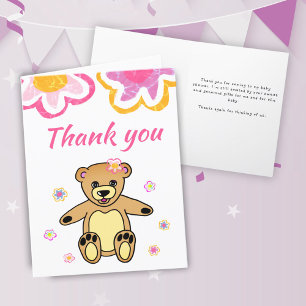Carte De Remerciements Fleurs d'ours en peluche Baby Shower