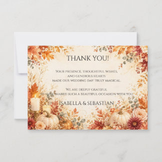 Carte De Remerciements Fleurs Élégantes d'Automne | Mariage Rustique d'Au