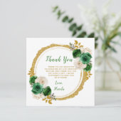 Carte De Remerciements Fleurs élégantes de vert foncé et d'or Fête d'anni (Debout devant)