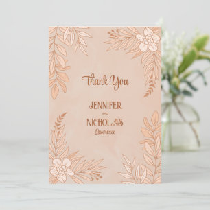 Carte De Remerciements Fleurs élégantes et ornements Feuille pour Mariage