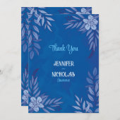 Carte De Remerciements Fleurs élégantes et ornements Feuille pour Mariage (Devant / Derrière)