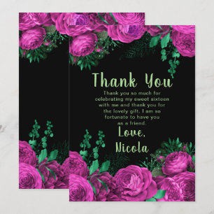 Carte De Remerciements Fleurs élégantes rose chaud pour Sweet Sixteen