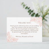 Carte De Remerciements Fleurs élégantes roses. Mariage floral simple et f (Debout devant)