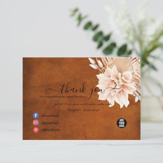 Carte De Remerciements Fleurs en terre cuite et Pampas Grass Business (Debout devant)