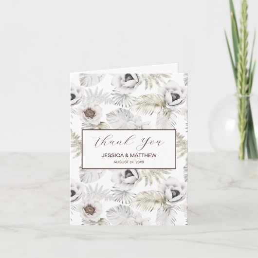 Carte De Remerciements Fleurs et plumes blanches (Devant)