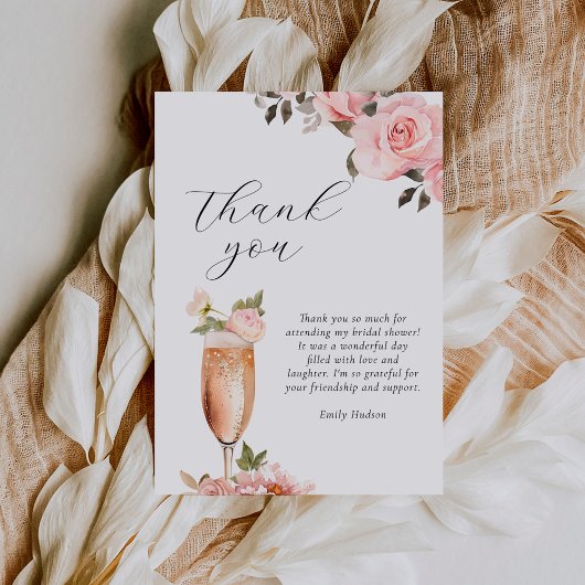 Carte De Remerciements Fleurs et Prosecco Réception de Mariage Florale