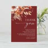 Carte De Remerciements Fleurs Florales Bordeaux Rouillé Mariage (Debout devant)