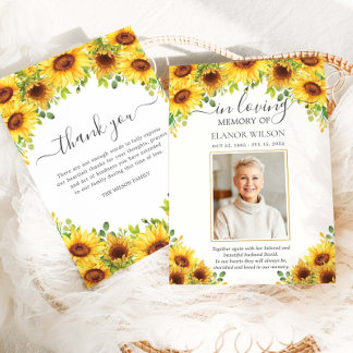 Carte De Remerciements Fleurs florales de tournesol Photo Mémorial funéra