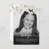 Carte De Remerciements Fleurs florales en noir et blanc (Devant / Derrière)