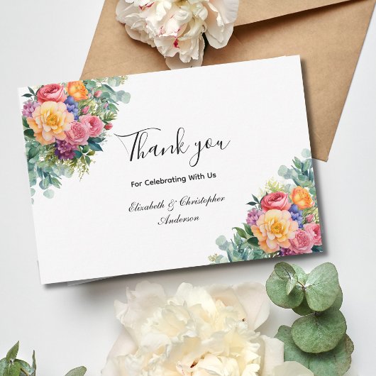 Carte De Remerciements Fleurs florales rose jaune Mariage Eucalyptus