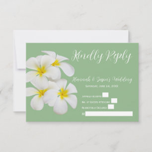 Carte De Remerciements Fleurs Frangipani Blanches, sur Sage, Mariage RSVP