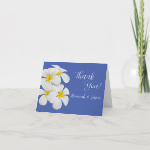 Carte De Remerciements Fleurs frangipanières blanches, en bleu, Mariage f