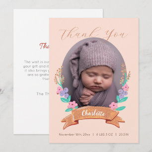 Carte De Remerciements Fleurs gracieuses Floral Wreath photo bébé