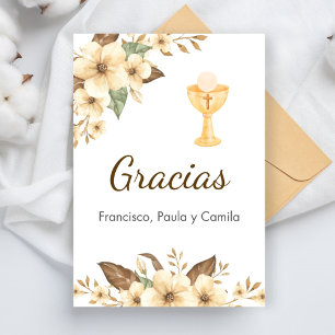 Carte De Remerciements Fleurs Jaunes Élégantes Mignonne Première Communio