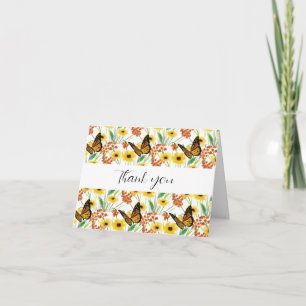 Carte De Remerciements Fleurs jaunes et papillon monarque